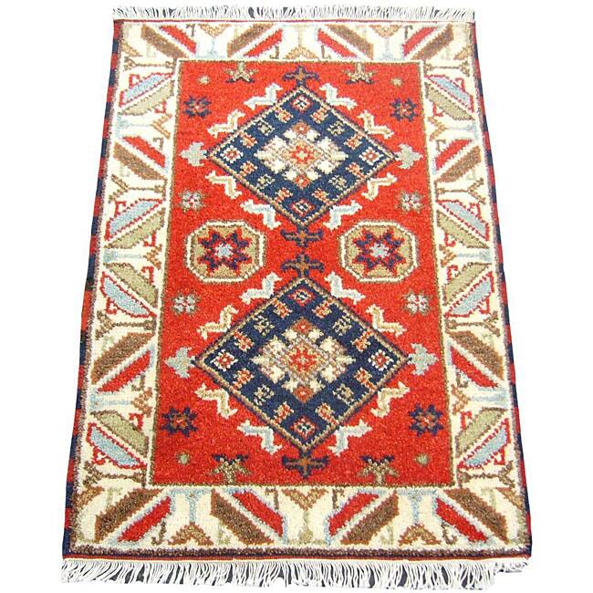 Handmade Indo Kazak Wool Rug (Afghanistan) - 2' x 3'