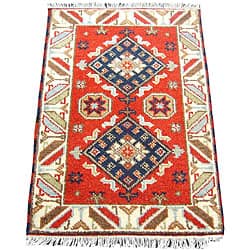 Burgundy/red ft Traditional Afghan Design Handmade Kazak Rug 3' 3 x 4' 9 Wool 
