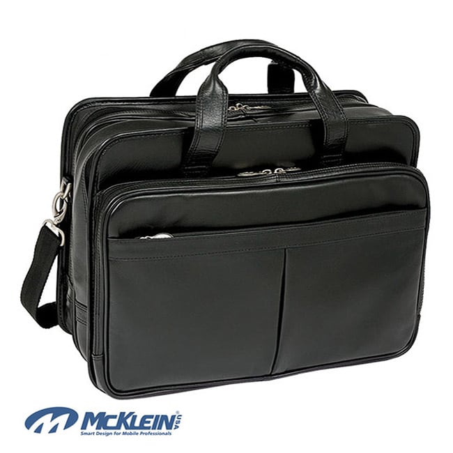McKlein Walton Leather Double Compartment 17inch Laptop Briefcase