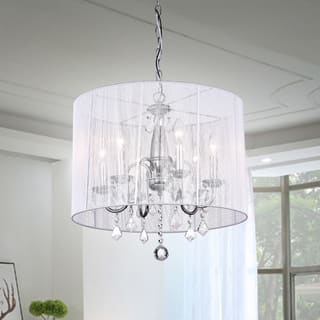 slide 1 of 1, Chrome and Cream 6-light Crystal Chandelier