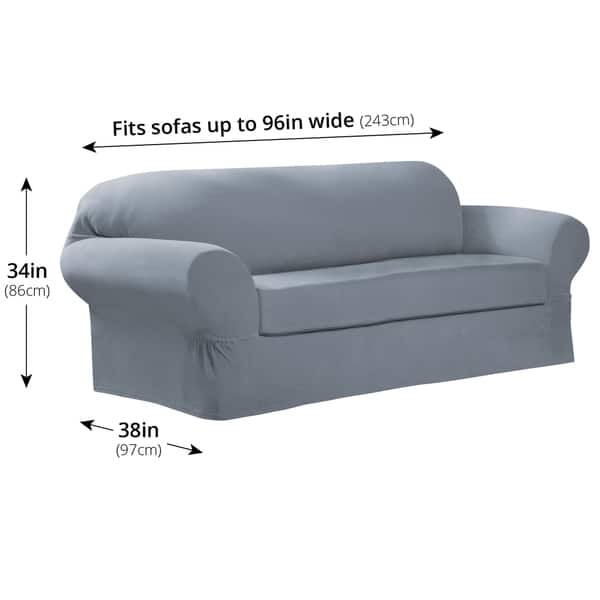 dimension image slide 2 of 6, Maytex Collin 2-Piece Sofa Slipcover - 74-96" wide/34" high/38" deep