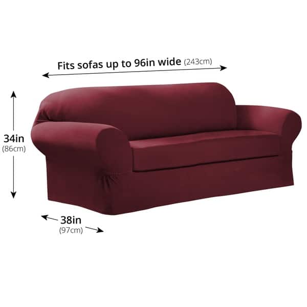 dimension image slide 0 of 6, Maytex Collin 2-Piece Sofa Slipcover - 74-96" wide/34" high/38" deep