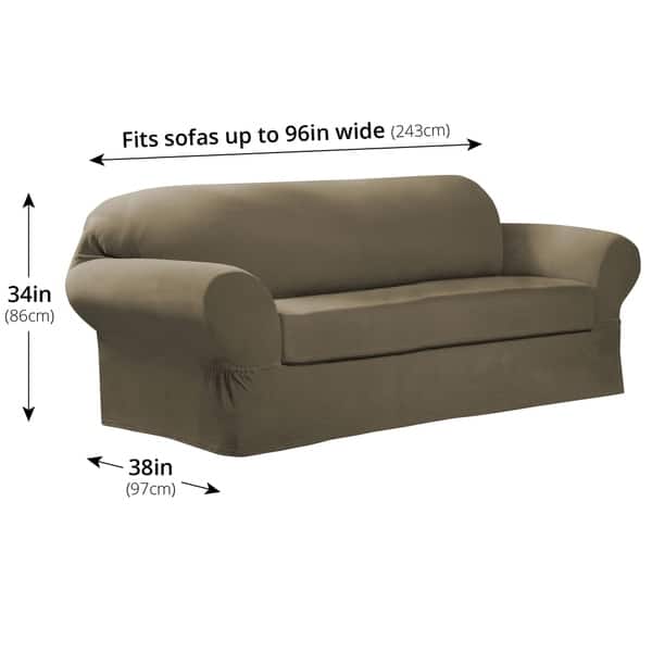 dimension image slide 7 of 6, Maytex Collin 2-Piece Sofa Slipcover - 74-96" wide/34" high/38" deep