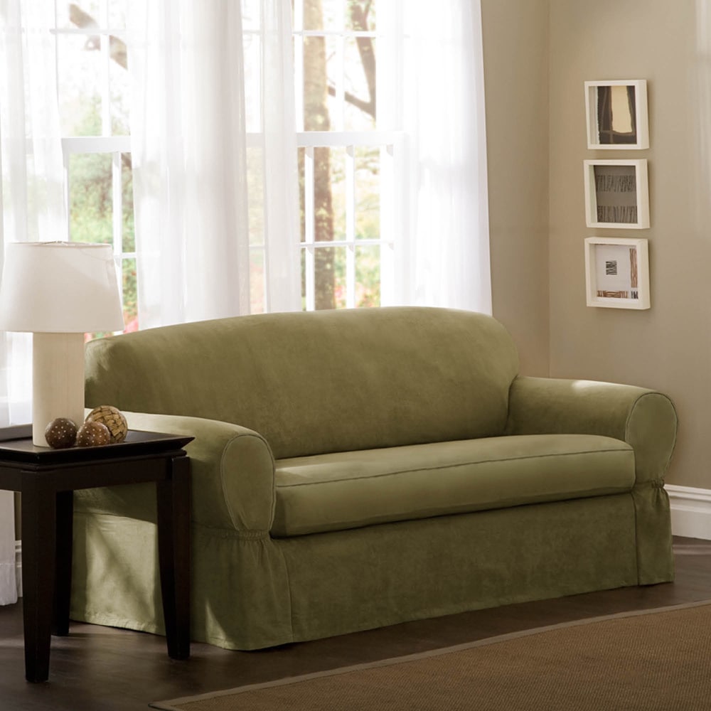Maytex Piped Suede 2 Piece Sofa Slipcover 74 96 Wide Maytex Piped Suede 2 Piece Sofa Slipcover 74 96 Wide