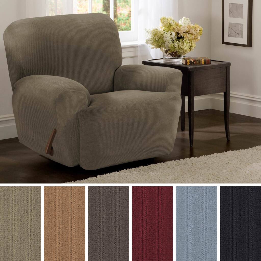 Maytex Collin Stretch Pinstripe 4 Piece Recliner Furniture Slipcover - 30-40" wide/37" high/38" deep