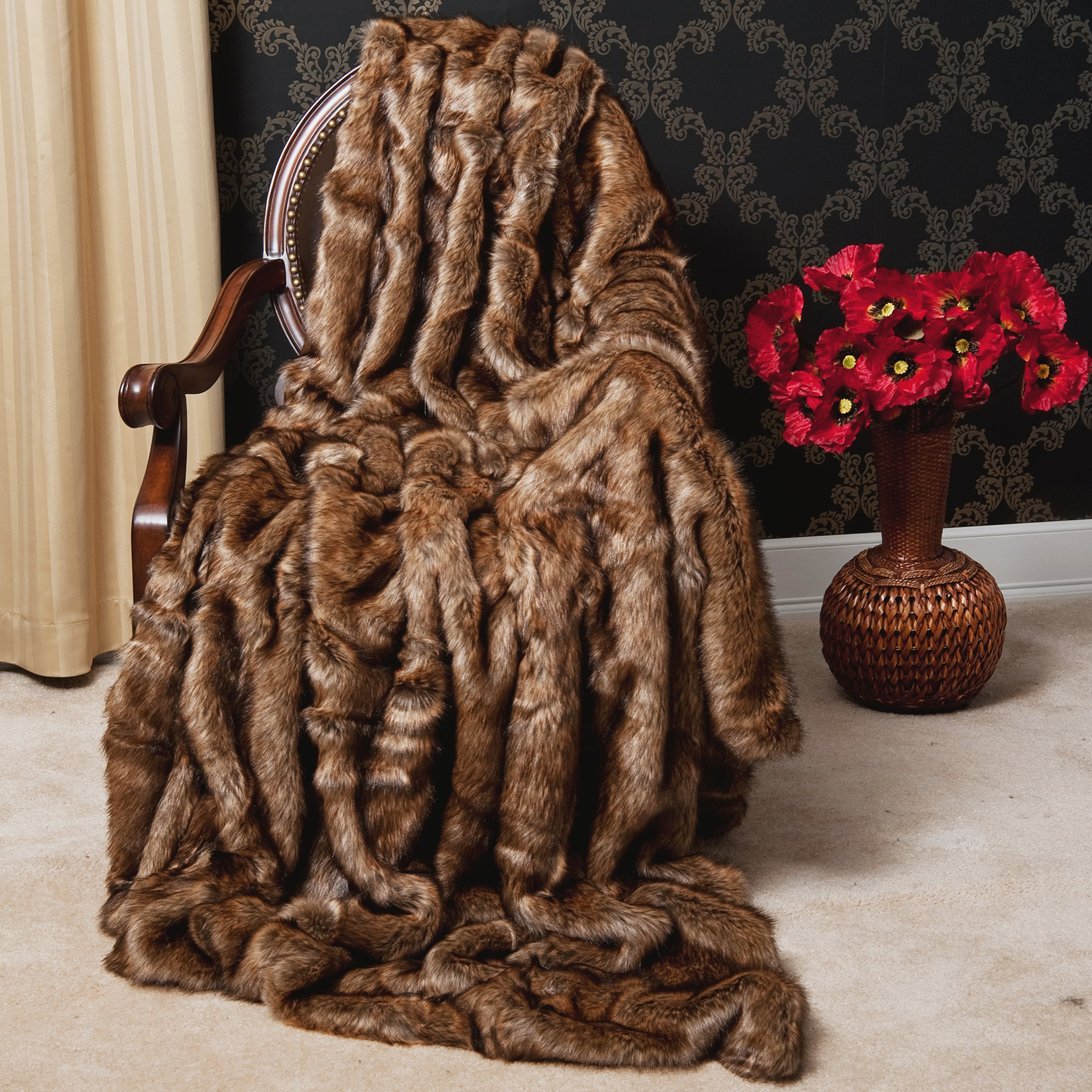 Oversize Faux Fur Coyote Throw Blanket