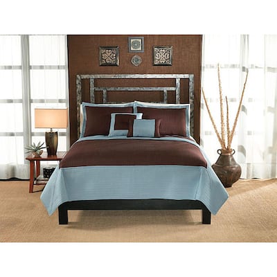 Barclay Cocoa and Aqua Hotel 3-piece Quilt Set