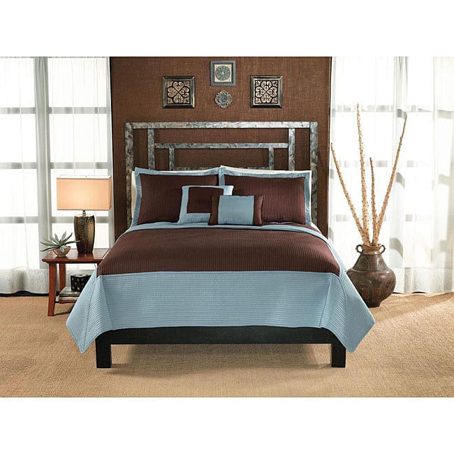 Barclay Cocoa and Aqua Hotel 3-piece Quilt Set