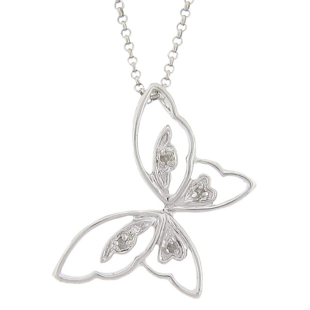 Finesque Sterling Silver Diamond Accent Butterfly Necklace