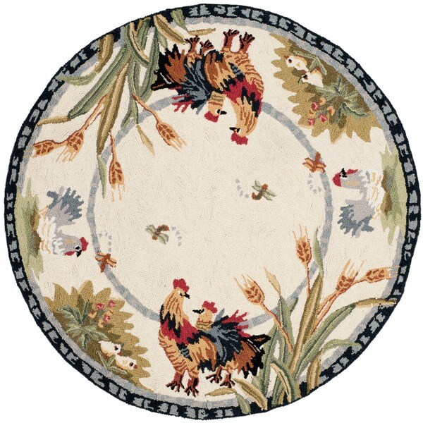Shop Safavieh Handhooked Roosters Ivory Wool Rug 3' Round On Sale