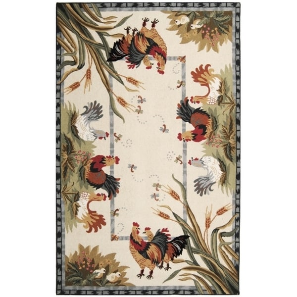 Safavieh Hand-hooked Roosters Ivory Wool Rug - 5'3" x 8'3"