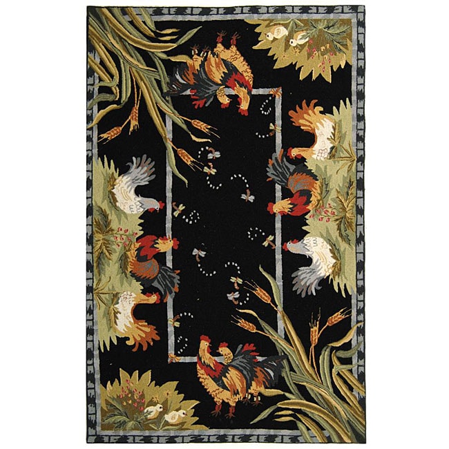 Safavieh Hand-hooked Roosters Black Wool Rug - 6' x 9'
