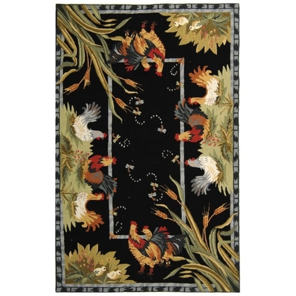 Safavieh Hand-hooked Roosters Black Wool Rug - 7'-9" x 9'-9"