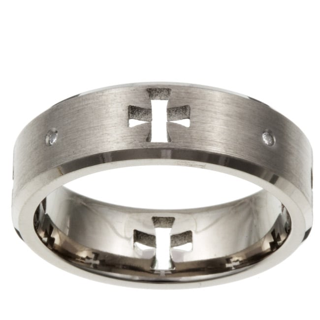 Titanium Mens Diamond Cross Cutout Band  ™ Shopping   Top