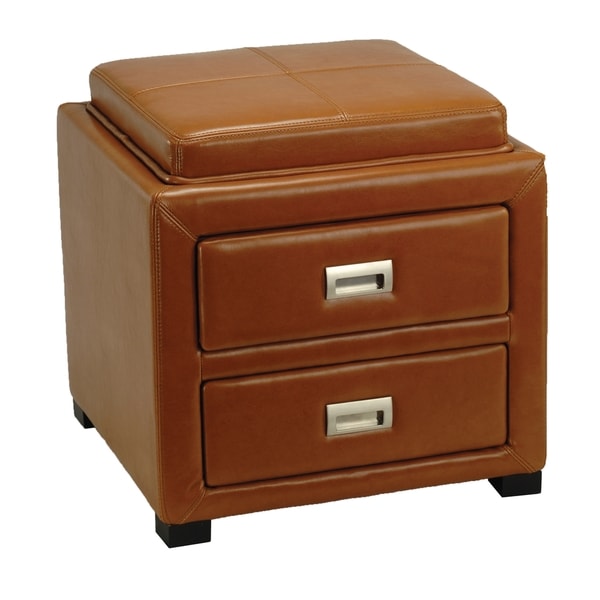 Safavieh Metro 2 drawer Saddle Leather Storage Ottoman Safavieh Ottomans