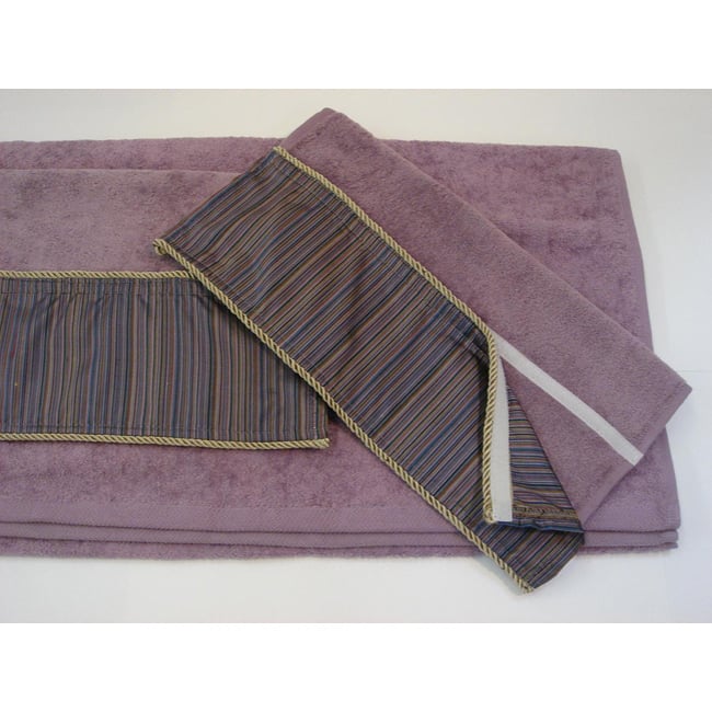Sherry Kline Purple Stripe Hook and Loop Band 3-piece Towel Set