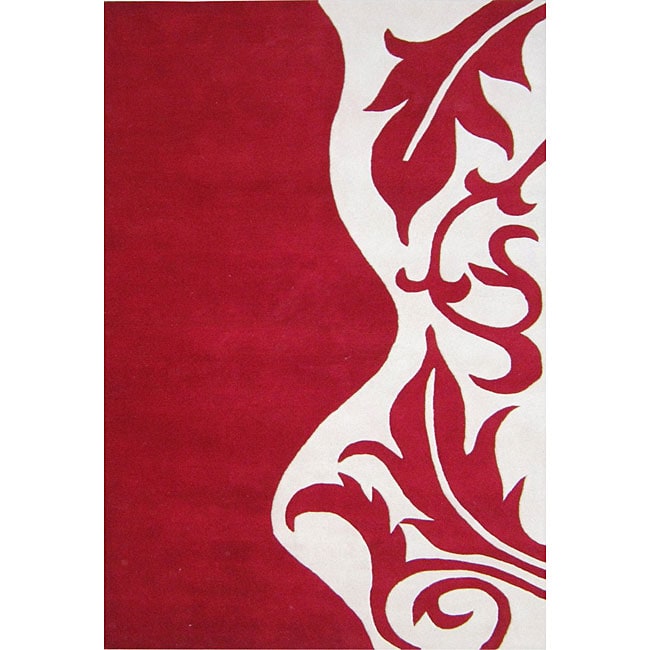 Hand tufted Royal Quill Red Wool Rug (5 X 8) (RedPattern FloralMeasures 0.8 inch thickTip We recommend the use of a non skid pad to keep the rug in place on smooth surfaces.All rug sizes are approximate. Due to the difference of monitor colors, some rug