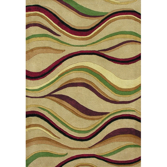 Hand tufted Geo Stripes Beige Wool Rug (5 X 8)