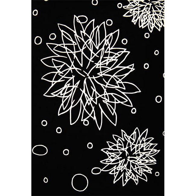 Hand tufted Space Daisy Black Wool Rug (5 X 8)