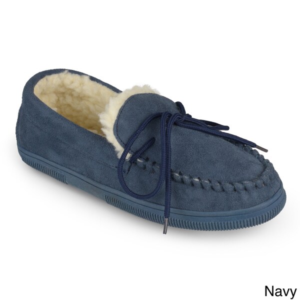 mens navy moccasin slippers