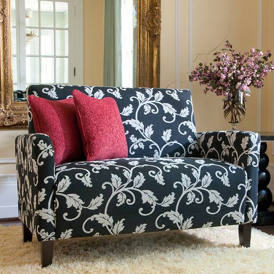 Handy Living Sutton Charcoal Black and White Vine Loveseat