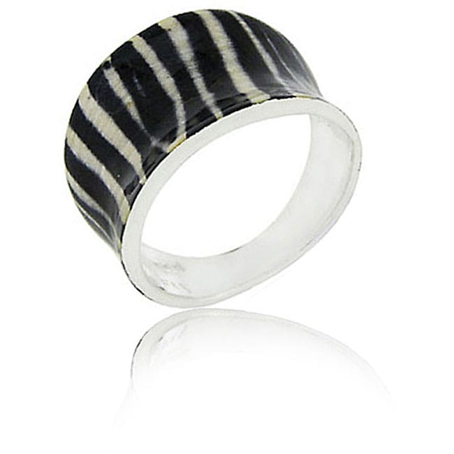 Glitzy Rocks Enamel-coated Silver Zebra Print Ring with 18-karat