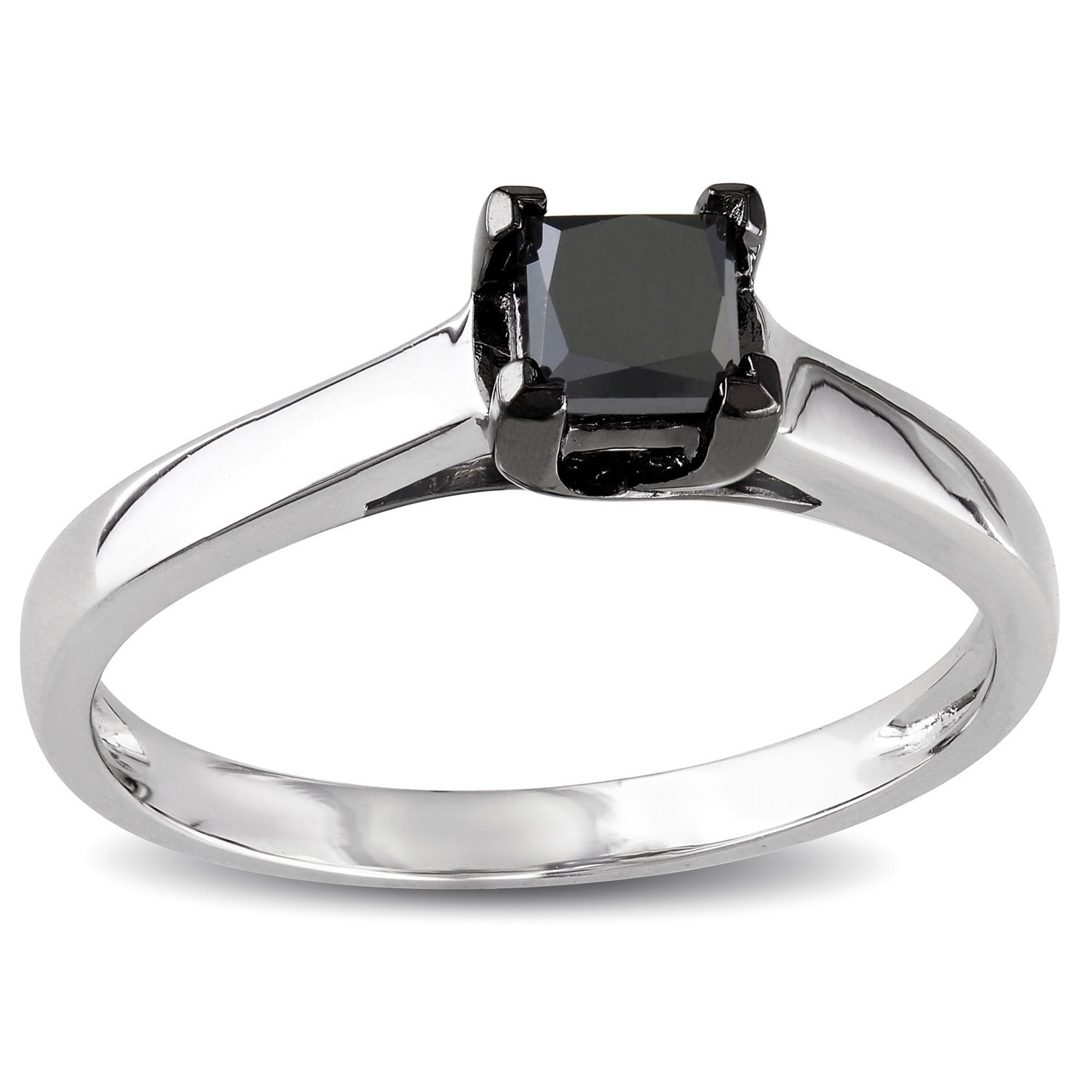 Miadora 10k White Gold 1/2ct TDW Black Princess-cut Diamond Solitaire Ring