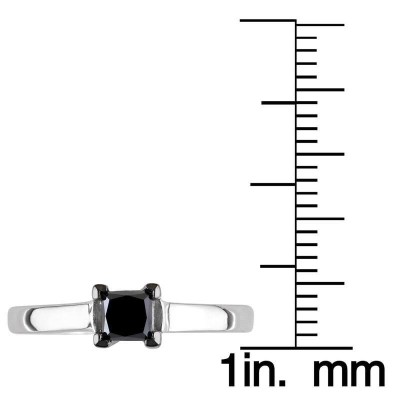 Miadora 10k White Gold 1/2ct TDW Black Princess-cut Diamond Solitaire Ring