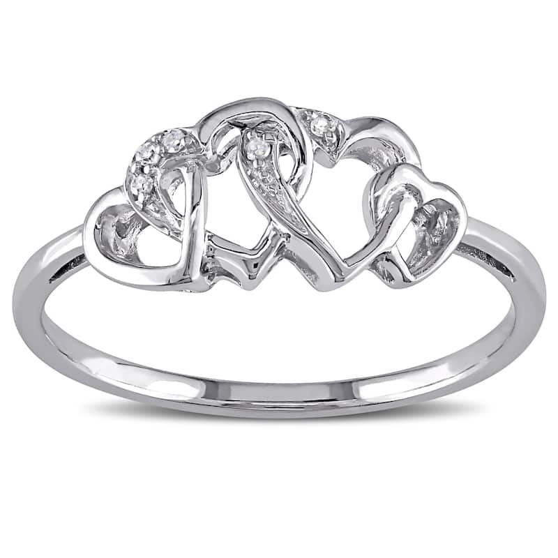 Miadora 10k White Gold Diamond Entwined Heart Ring