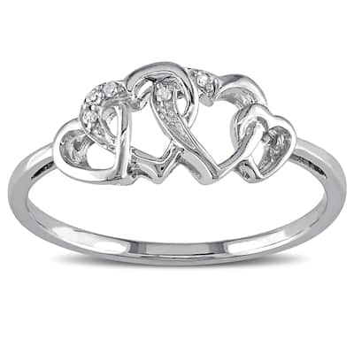 Miadora 10k White Gold Diamond Entwined Heart Ring