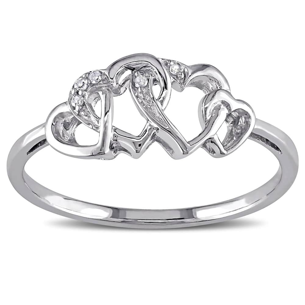 Miadora 10k White Gold Diamond Entwined Heart Ring