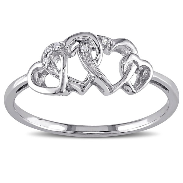 Miadora 10k White Gold Diamond Entwined Heart Ring - On Sale - Overstock - 4178795