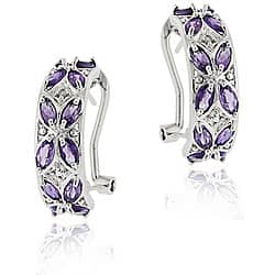 slide 1 of 2, Glitzy Rocks Sterling Silver Amethyst and Diamond Half Hoop Earrings