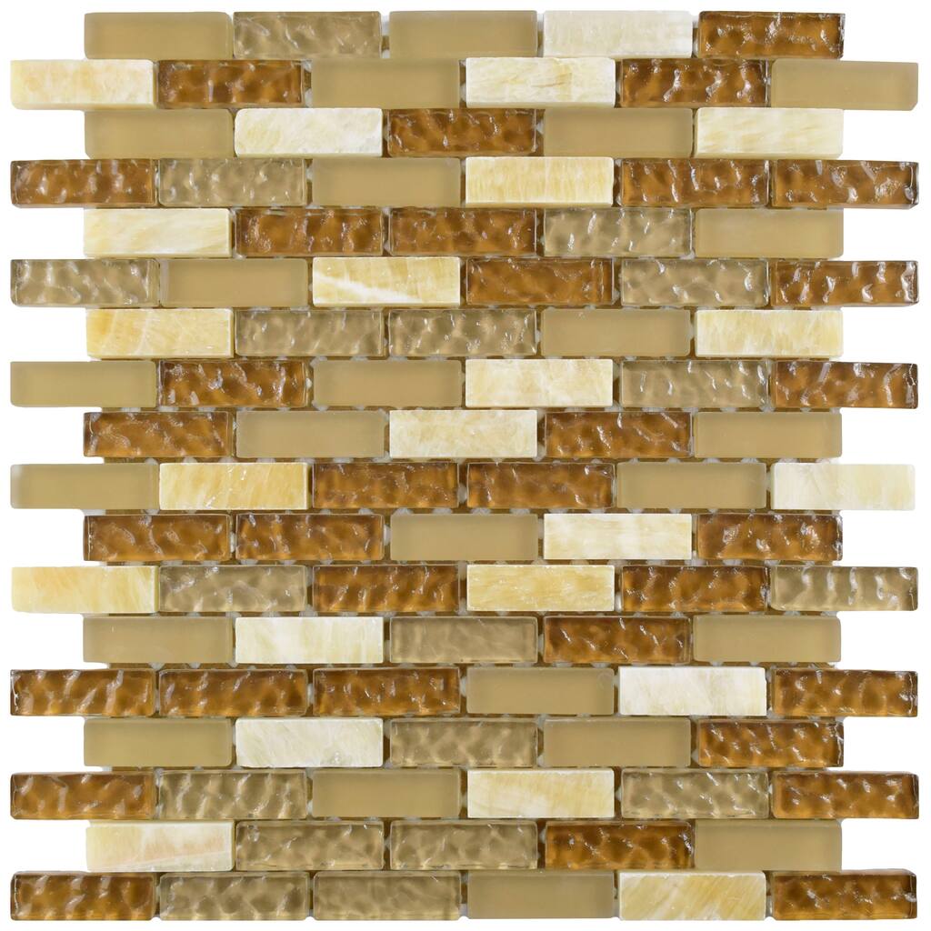 Merola Tile 10.75x11.75-inch Reflections Subway Amber Glass and Stone Mosaic Wall Tile (10 tiles/8.8 sqft.)