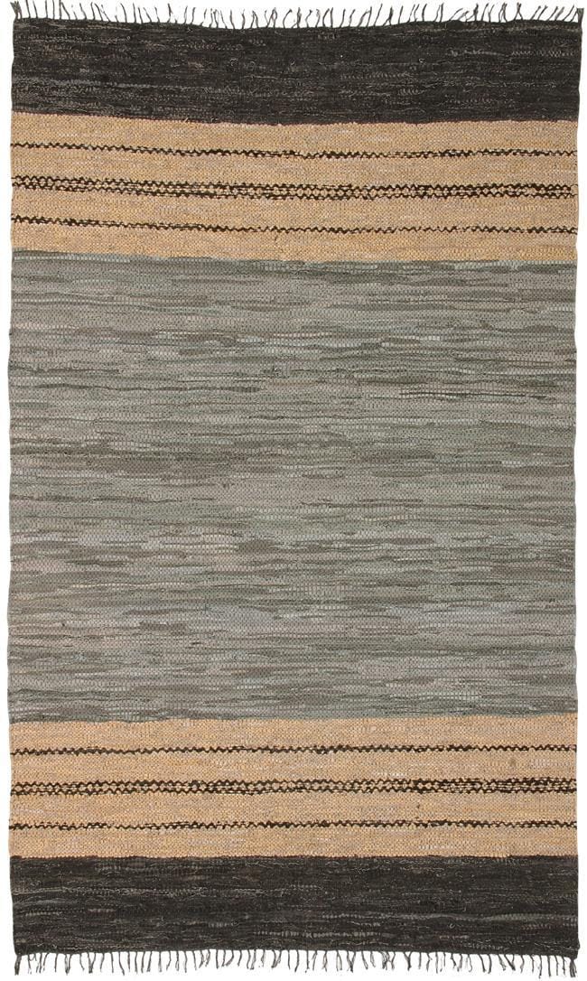 Handwoven Grey Leather Chindi Rug (2'5 x 4'2) Free Shipping Today