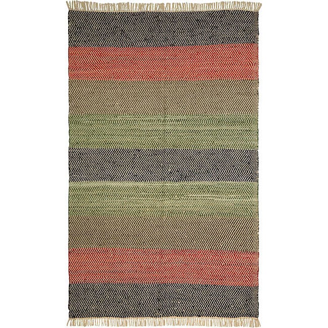 Hand woven Striped Leather Chindi Rug (25 X 42)