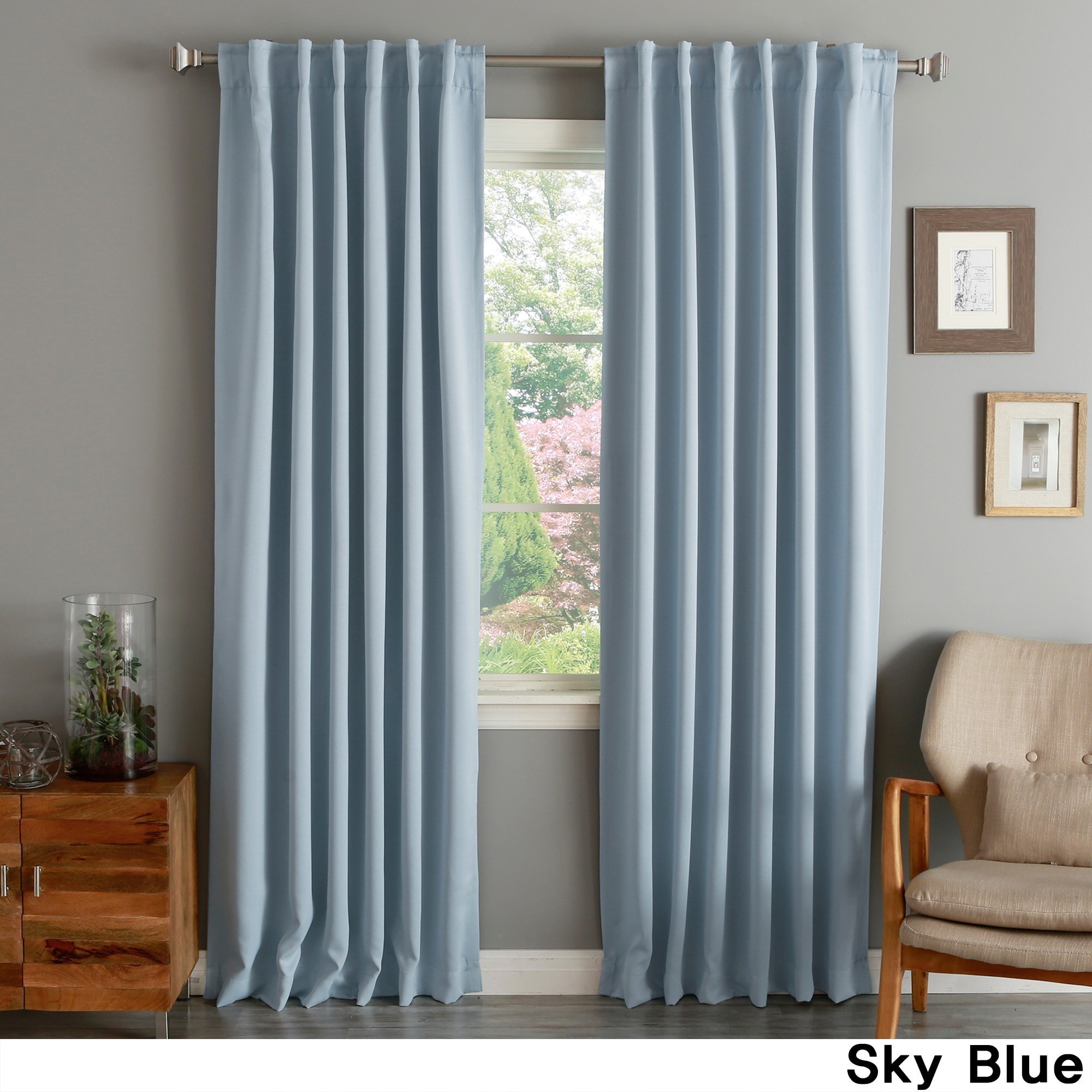 PONY DANCE Blackout Navy Curtains for Bedroom Sold as Pair Eyelet Curtains for Living Room Thermal Insulated Silver Wave Line Foil Printed Window Curtains 52 x 84 Inch