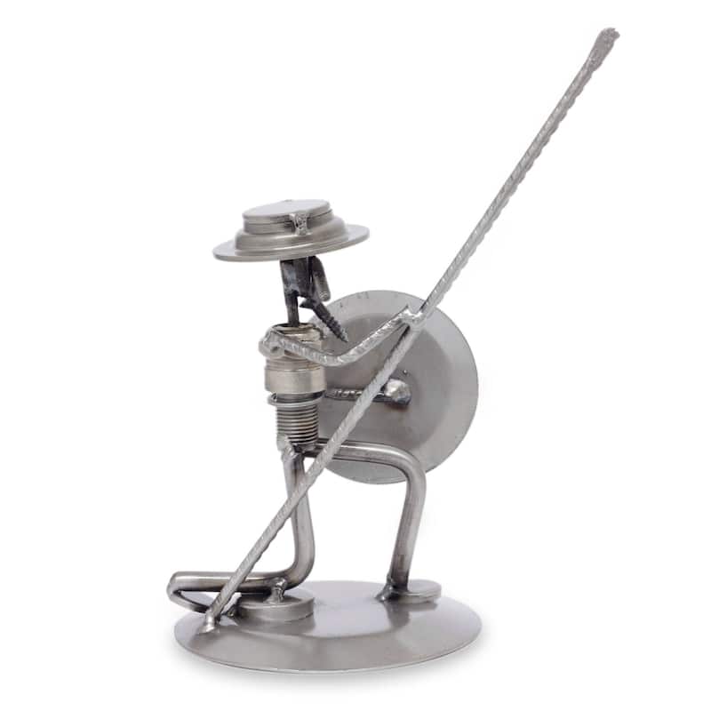 NOVICA Handmade Quixote in Love Recycled Auto Parts Statuette (Mexico) - Grey
