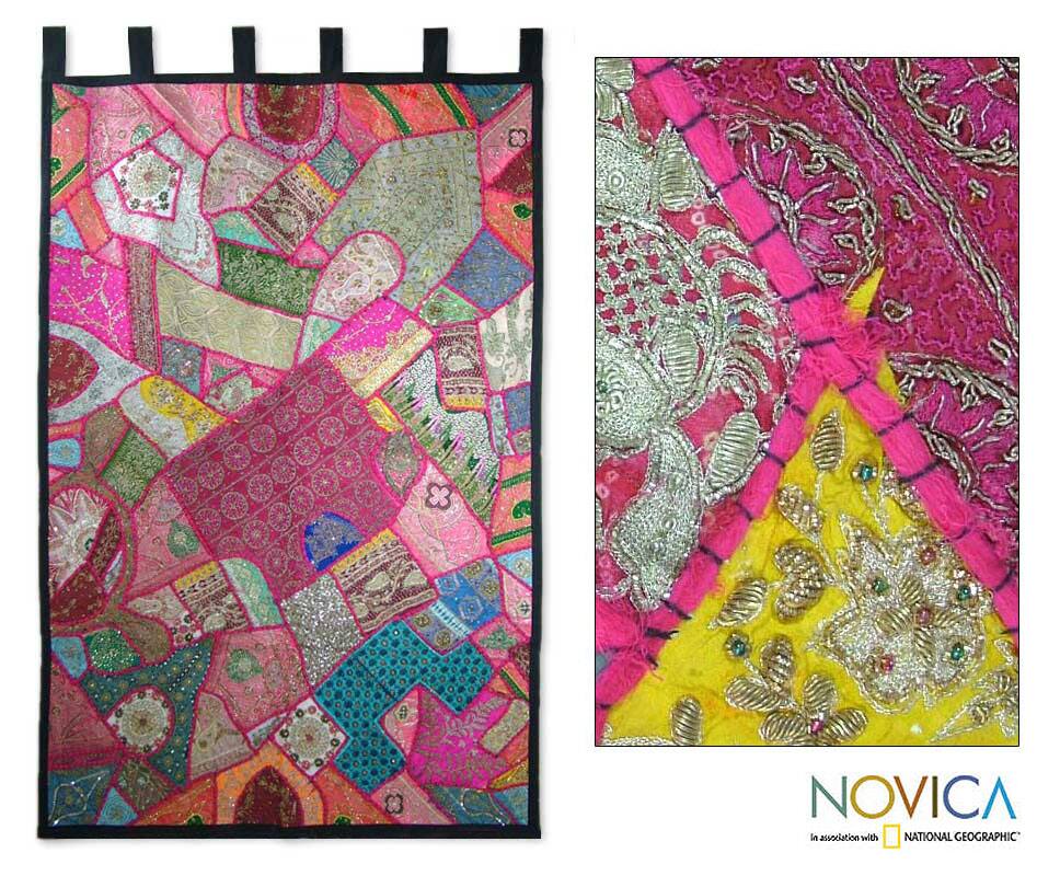 Cotton 'Festival in Fuchsia' Wall Hanging (India)