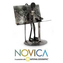 Handmade 'Rustic Professor' Iron Statuette (Mexico)