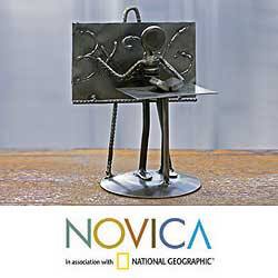 Handmade 'Rustic Professor' Iron Statuette (Mexico)