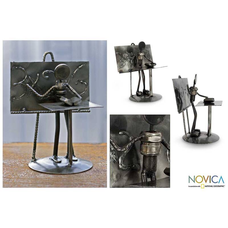 Handmade 'Rustic Professor' Iron Statuette (Mexico)