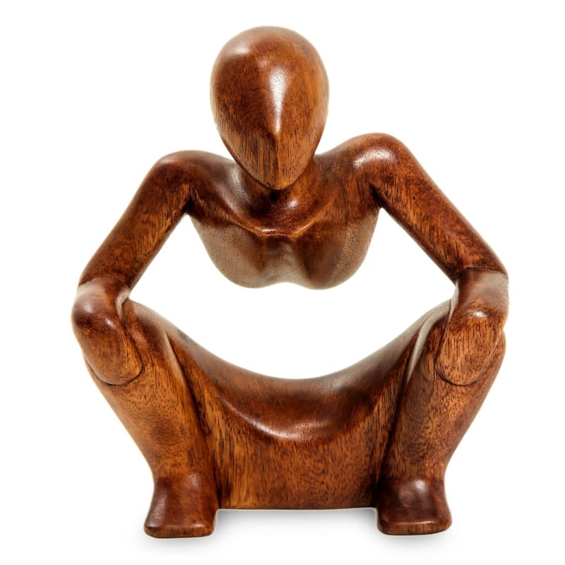 NOVICA Handmade Seated Man Modern Wood Sculpture (Indonesia) - 8.25" H x 7" W x 2.8" D