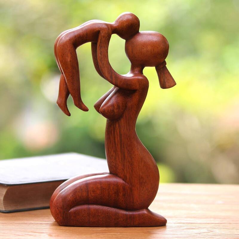 NOVICA Handmade Mother's Love Wood Sculpture (Indonesia) - 25 cm H x 16 cm W x 5.5 cm D