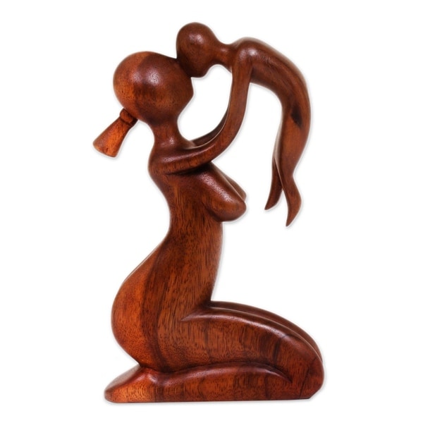 NOVICA Handmade Mother's Love Wood Sculpture (Indonesia) - 25 cm H