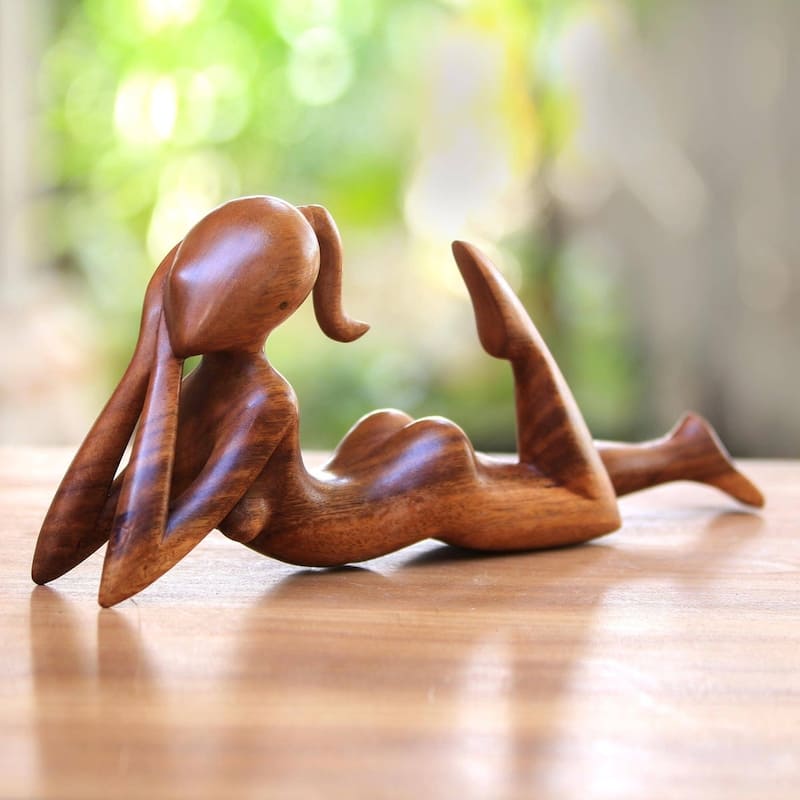 Handmade Wood Daydreamer Statuette (Indonesia)