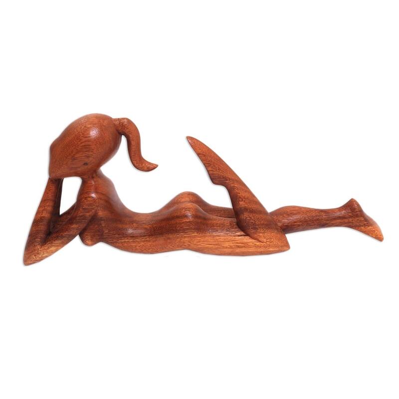 Handmade Wood Daydreamer Statuette (Indonesia) - Brown
