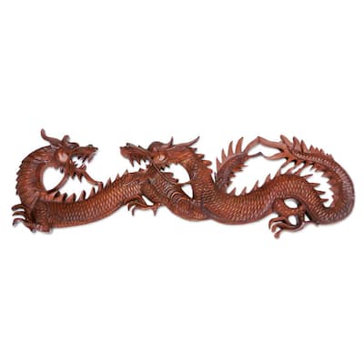 Suar Wood 'Dragon Game' Wall Adornment (Indonesia)