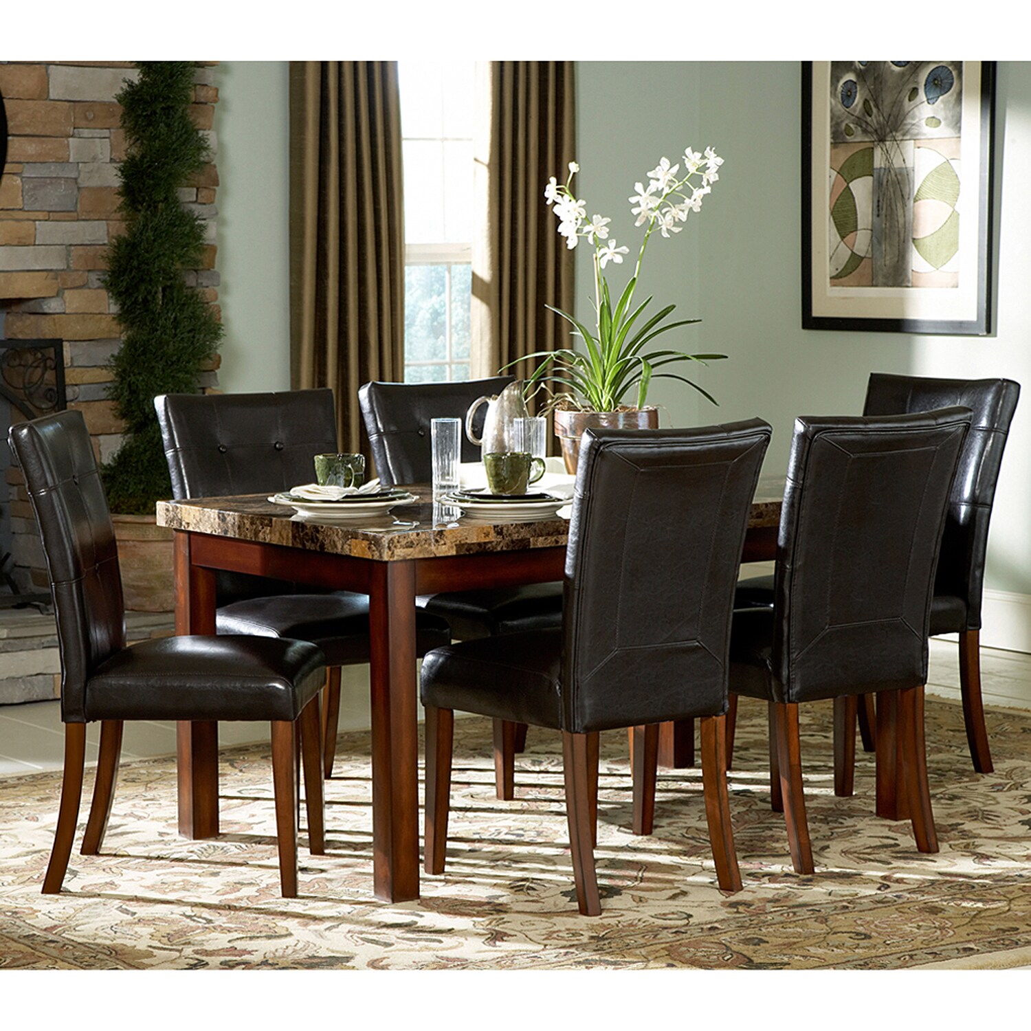 Tribecca Home Hutton Faux Marble 7 piece Cherry Dining Set