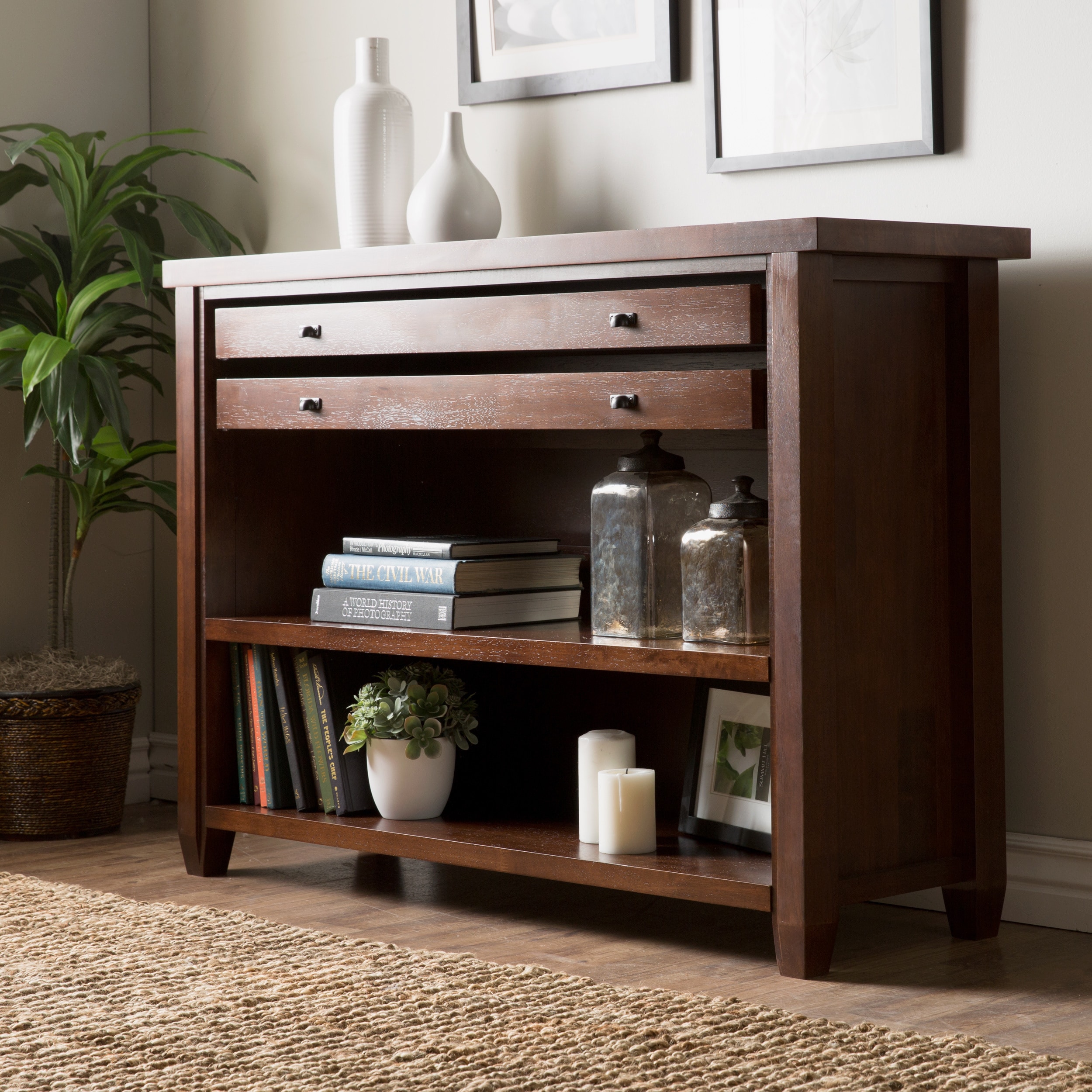 Shop Stones & Stripes Walnut Cherry Navigator Console Table Free